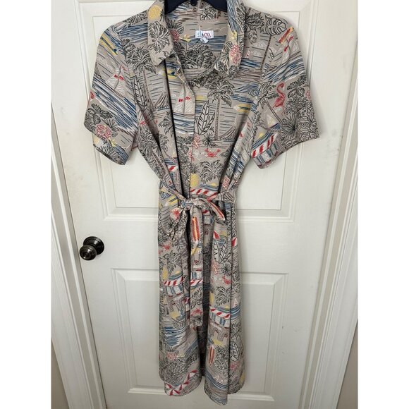 Denim & Co Size 2X Sailboats Beach Print Short Sleeve Button-Down Midi Dress W B - Picture 3 of 8